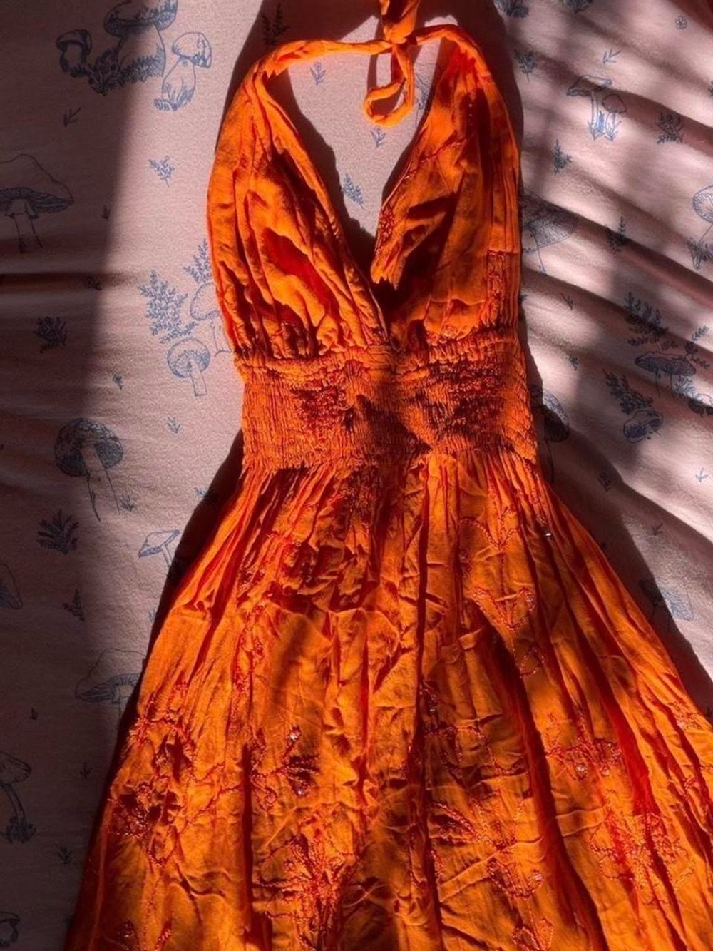 Vintage Y2K Fairycore Halter dress with beautiful Floral design & sequin detail